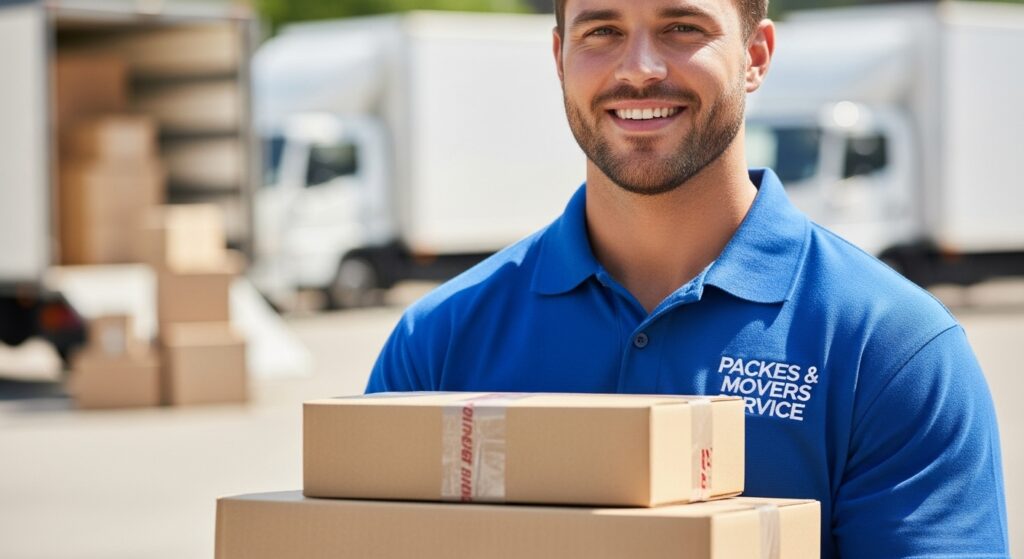 A closeup image of a Packers and Movers Service person